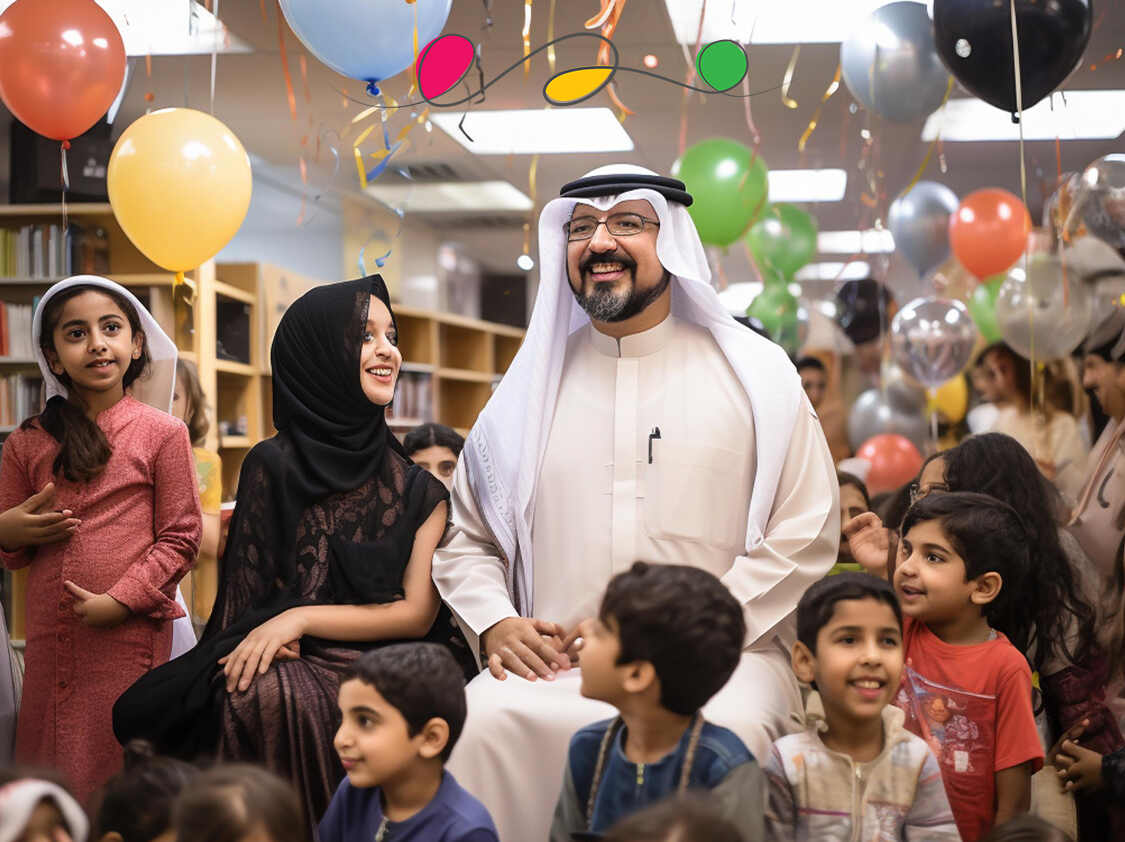 Excited children at a magical birthday party planned by Kids Day Events, featuring a face painter and a singing princess in Abu Dhabi.