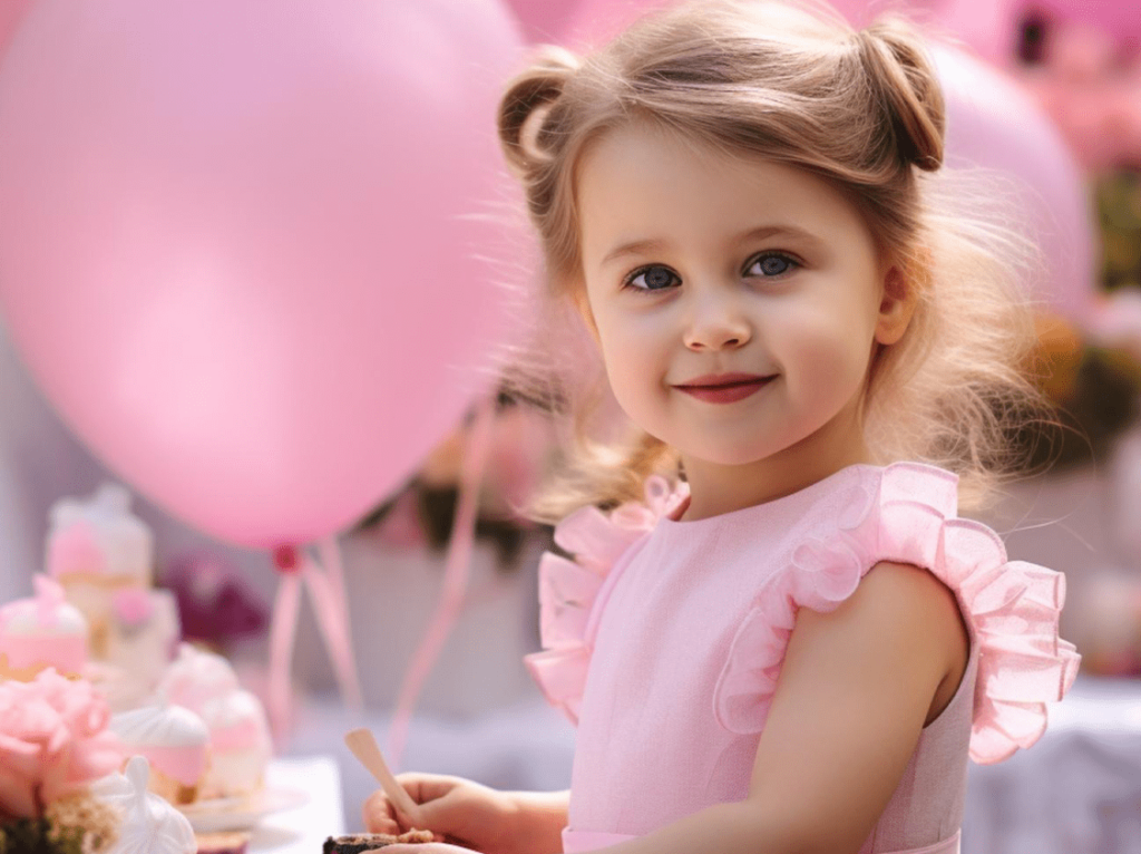Kids’ party in a beautifully decorated venue with themed activities, smiling children, and creative setups.